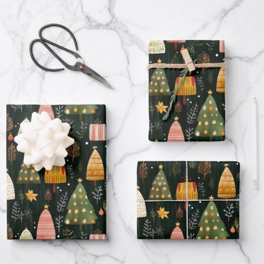 Betoverd groen bos kerstboompatroon inpakpapier vel (Voorkant)