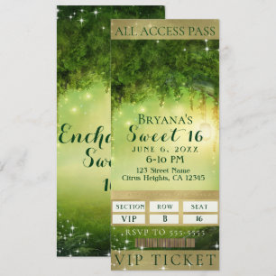 Betoverd Groen Woud VIP Sweet 16 Feest Ticket Kaart