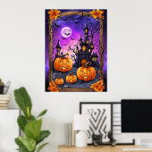 Betoverd Halloween Castle Poster (Thuiskantoor)