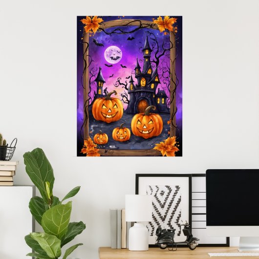 Betoverd Halloween Castle Poster (Thuiskantoor)