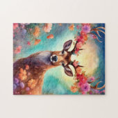Betoverd hert met bloemen legpuzzel (Horizontaal)