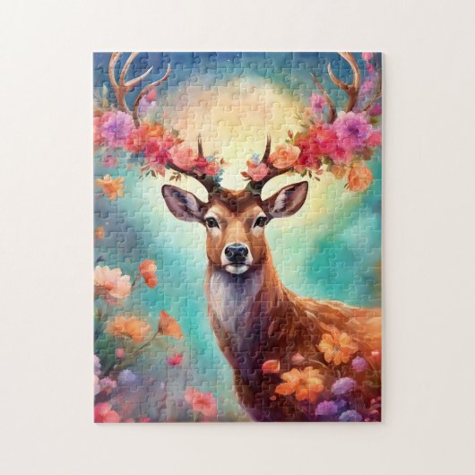 Betoverd hert met bloemen legpuzzel (Verticaal)