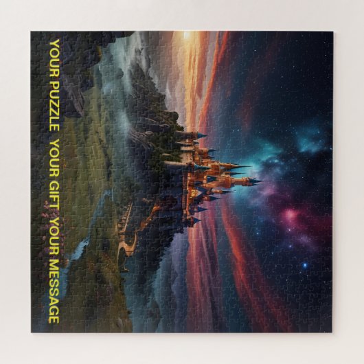 "Betoverd kasteel onder sterrenhemel" Legpuzzel (Horizontaal)