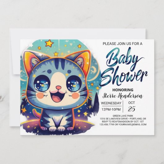 Betoverd Kat grillig Baby shower Kaart (Voorkant)