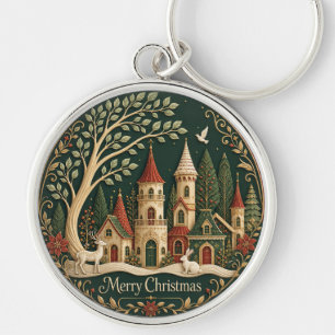 Betoverd Kerstmisdorp in het Evergreen Wood Sleutelhanger