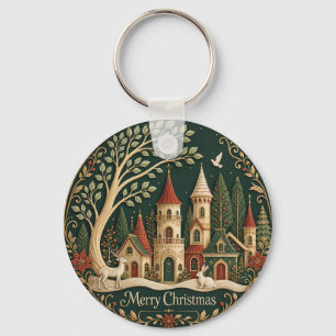 Betoverd Kerstmisdorp in het Evergreen Wood Sleutelhanger
