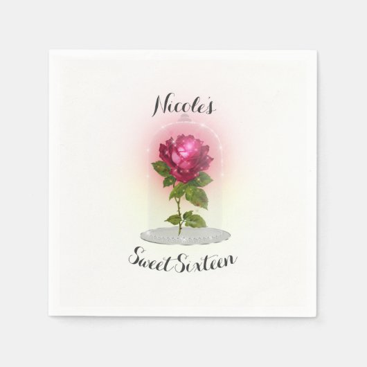 Betoverd magisch rood roos verjaardagsfeestje servetten (Voorkant)