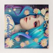  betoverd meisje met bloemen gepersonaliseerd legpuzzel (Horizontaal)