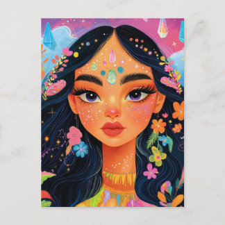 Betoverd meisje met bloemen Postcrossing Briefkaart