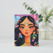 Betoverd meisje met bloemen Postcrossing Briefkaart (Staand voorkant)