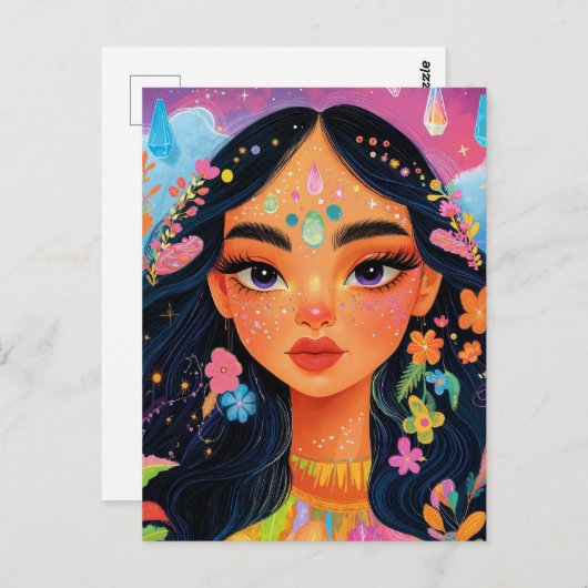 Betoverd meisje met bloemen Postcrossing Briefkaart (Voorkant / Achterkant)