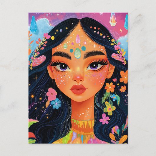 Betoverd meisje met bloemen Postcrossing Briefkaart (Voorkant)