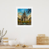 Betoverd Middeleeuws Kasteel Gebrandschilderd Glas Poster (Keuken)