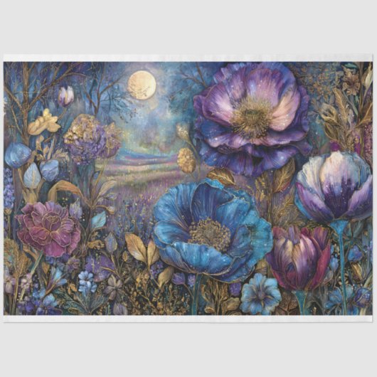 BETOVERD MIDNIGHT GARDEN DECOUPAGE WEEFSELPAPIER TISSUEPAPIER (Voorkant)