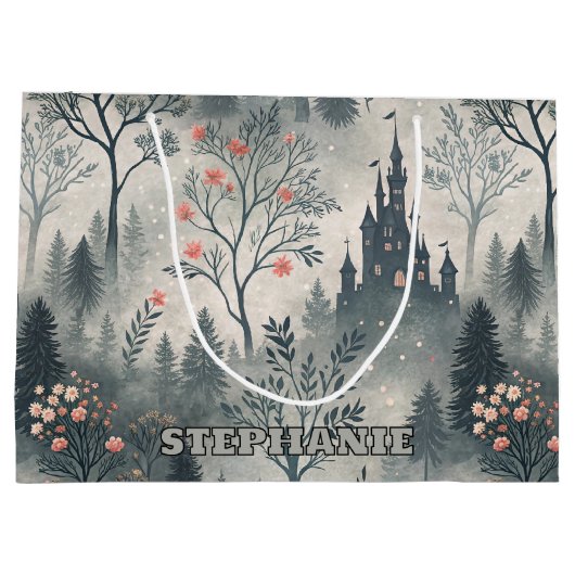 Betoverd nevelwoud met donker kasteel – etherisch groot cadeauzakje (Achterkant)