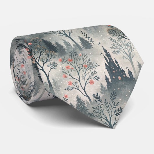 Betoverd nevelwoud met donker kasteel – etherisch stropdas (Opgerold)