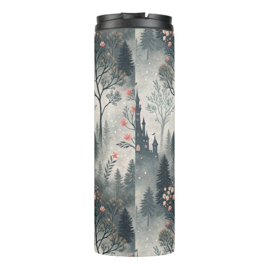 Betoverd nevelwoud met donker kasteel – etherisch thermosbeker (Achterkant)