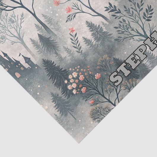 Betoverd nevelwoud met donker kasteel – etherisch tissuepapier (Detail)