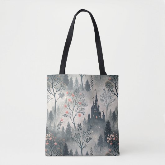 Betoverd nevelwoud met donker kasteel – etherisch tote bag (Voorkant)