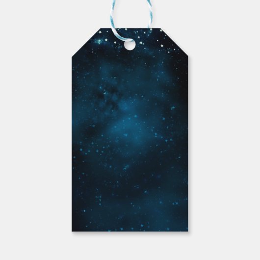 BETOVERD ONDER DE STERREN Sterrenblauw Bruiloft Cadeaulabel (Achterkant)