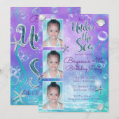 Betoverd Onder de Zee Paars Turquoise 3 Foto Feest Kaart (Voorkant / Achterkant)