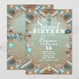 Betoverd Onder De Zee Parels & Lint Sweet 16 Kaart