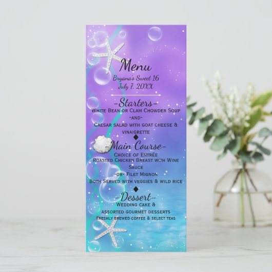 Betoverd onder het Zee Beach Party Menu Kaart (Staand voorkant)