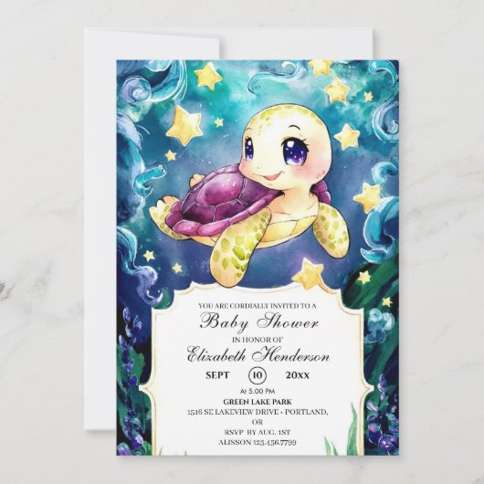 Betoverd Onder het Zee Turtle Baby shower Kaart (Voorkant)