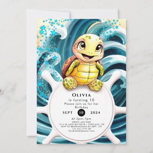 Betoverd Onder het Zee Turtle Verjaardag Kaart (Voorkant)