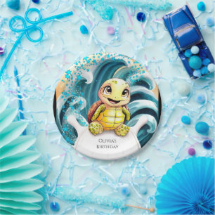 Betoverd Onder het Zee Turtle Verjaardag Papieren Bordje