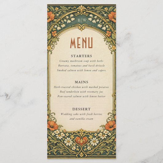 Betoverd Oud-Hollands Art Nouveau Huwelijk Menu (Voorkant)