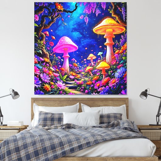 Betoverd paddenstoelenbos canvas afdruk (Insitu (Slaapkamer))