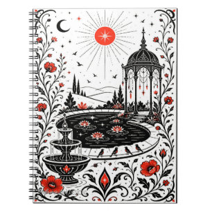 Betoverd Paviljoen Tuin Hemelse Nacht Illustra Notitieboek