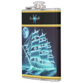 Betoverd piratenschip vaart onder gloeiende maan heupfles (Links)