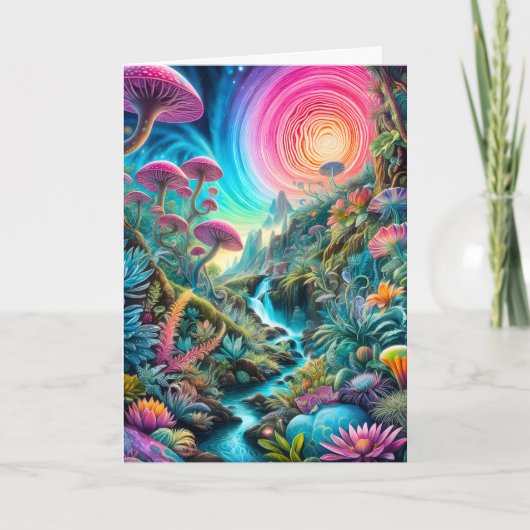 Betoverd psychedelisch droomlandschap bedankkaart (Voorkant)