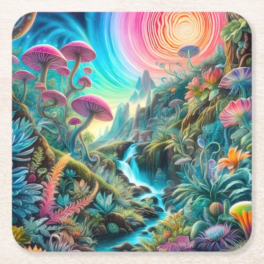 Betoverd psychedelisch droomlandschap kartonnen onderzetters (Voorkant)
