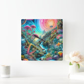 Betoverd Psychedelisch Droomlandschap Vierkante Klok (Huis)