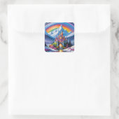 Betoverd regenboogkasteel vierkante sticker (Tas)