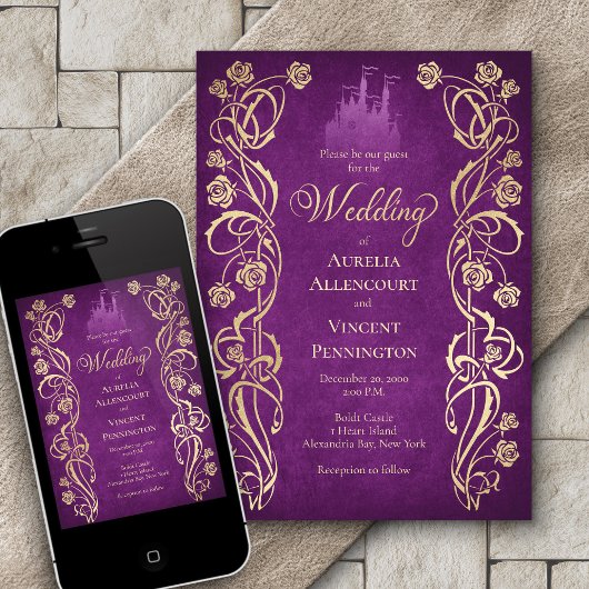 Betoverd Roos Castle bruiloft Kaart