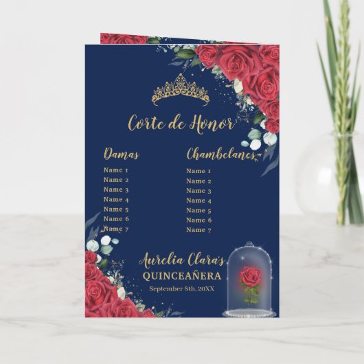 Betoverd Roos Floral Quinceañera Orde van Evenemen Programma (Achterkant)