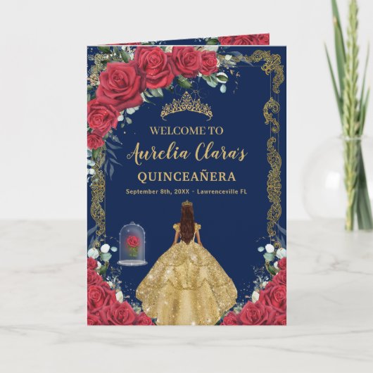 Betoverd Roos Floral Quinceañera Orde van Evenemen Programma (Voorkant)