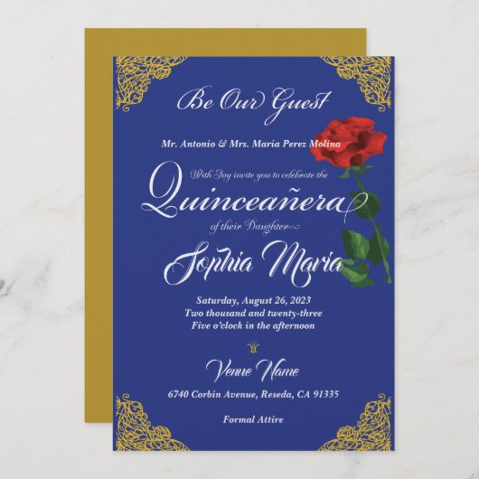 Betoverd Roos Quinceanera Kaart (Voorkant / Achterkant)