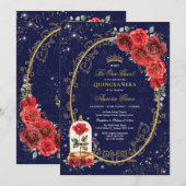 Betoverd Roos Quinceañera Navy Red Gold Verjaardag Kaart (Voorkant / Achterkant)