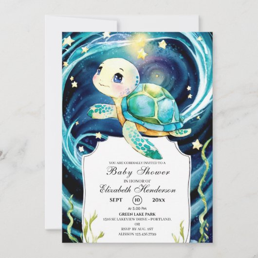 Betoverd Schattige Ocean Turtle Baby shower Kaart (Voorkant)