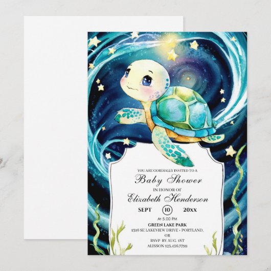 Betoverd Schattige Ocean Turtle Baby shower Kaart (Voorkant / Achterkant)