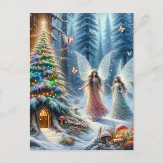 Betoverd sprookjesbos gepersonaliseerde kerst briefkaart (Voorkant)