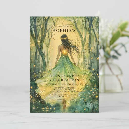Betoverd sprookjesbos Quinceanera Party Kaart (Staand voorkant)
