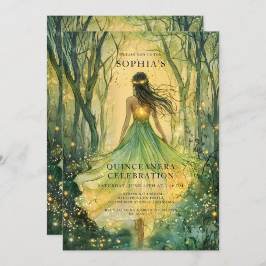Betoverd sprookjesbos Quinceanera Party Kaart (Voorkant / Achterkant)