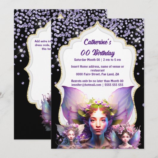 Betoverd sprookjesstof glitter pixie meisjes magis kaart (Voorkant / Achterkant)