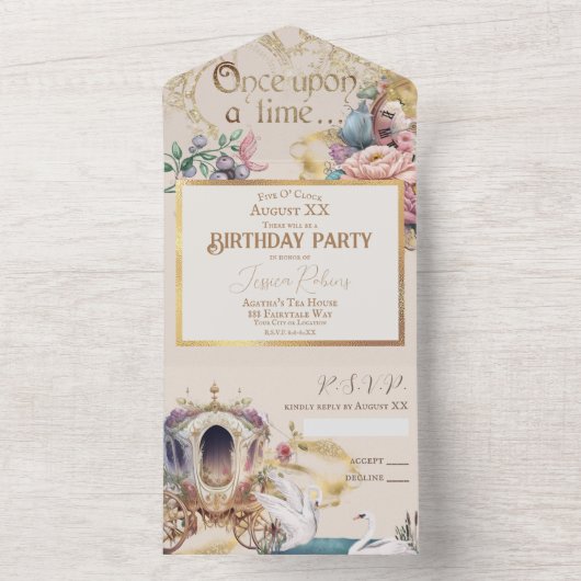 Betoverd sprookjesthema all in one uitnodiging (Binnen)